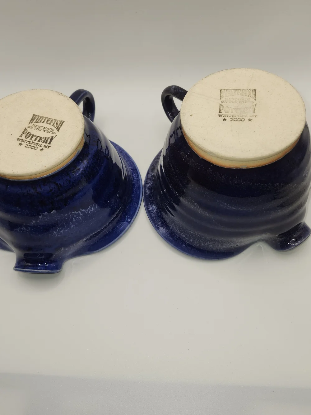 VTG Whitefish Pottery From Montana/cobalt blue glaze/single-handled batter bowls